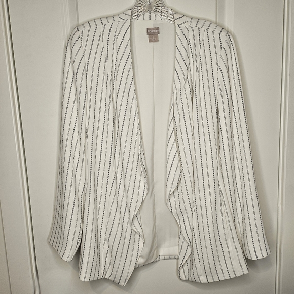 Chico’s White Black Striped Open Front Blazer Jacket Size 4/6 Capsule Wardrobe - Picture 3 of 11